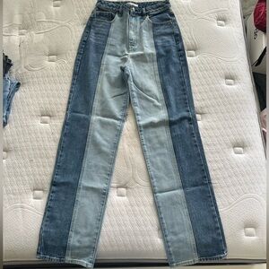 Pacsun High Rise Straight Two Tone Color Block Button Fly Raw Hem Jeans
Size 28